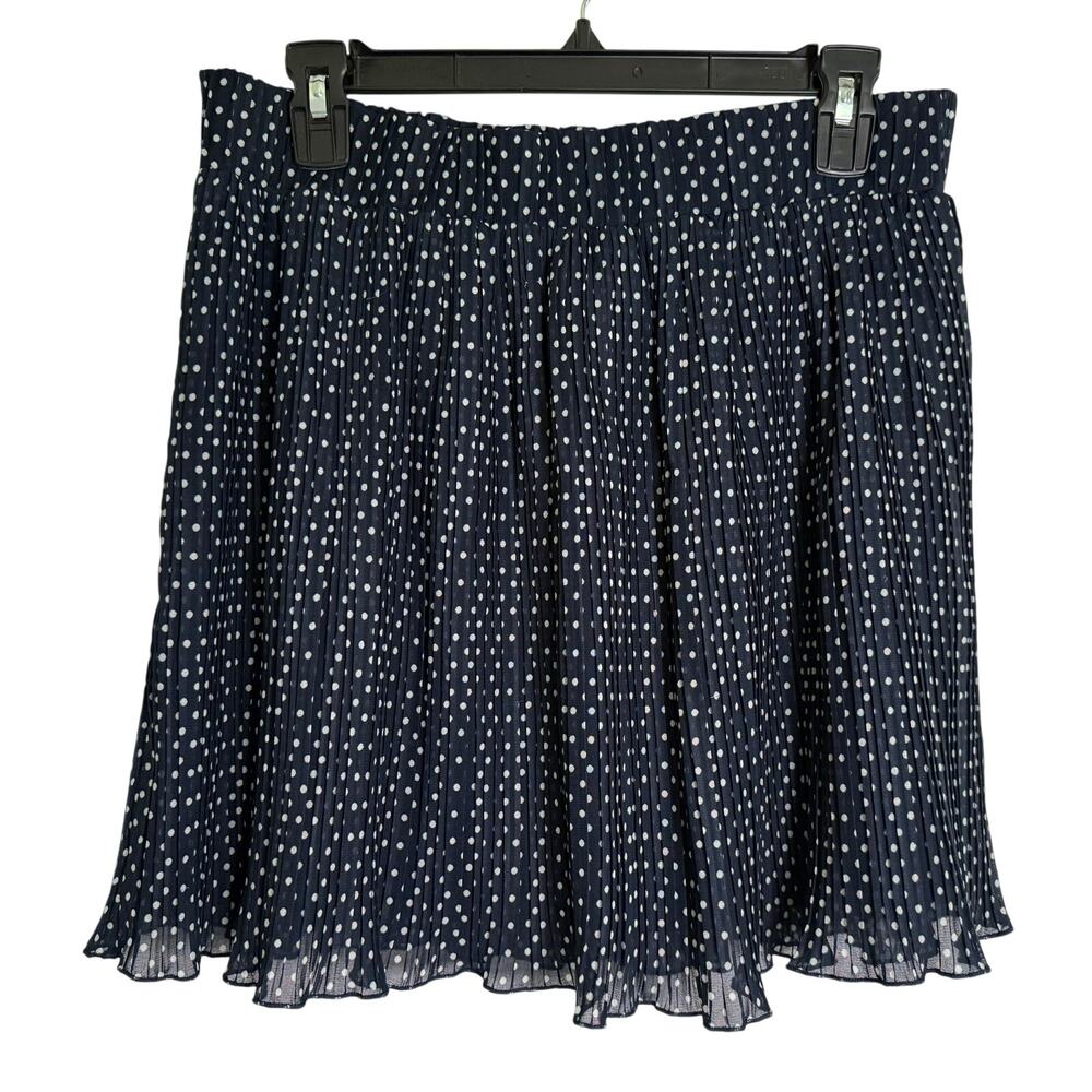 Pins and Needles Navy White Polka Dot Mini Skirt Size MEDIUM Elastic Waist Pleat